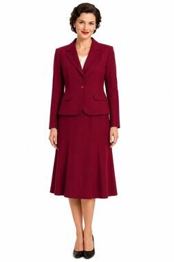 1950s Louis Joone Burgundy Wool Skirt Suit Set Japan Made Lined Medium